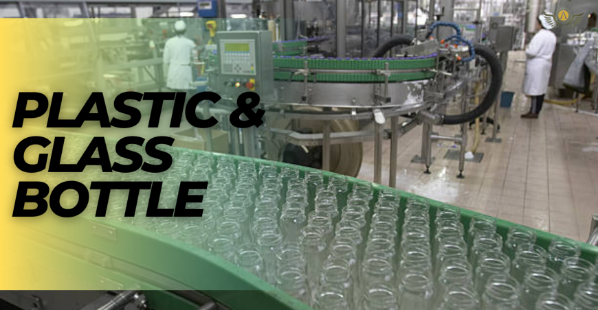 Industrial or business view of bottled and jarred packaged good
